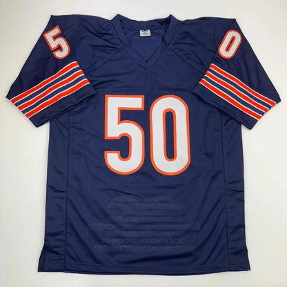 Dark blue custom jersey with orange and white stripes from Mike Singletary’s autographed professional sports league gear
