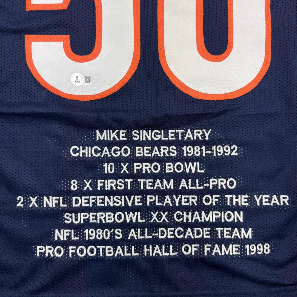 Chicago Bears Mike Singletary jersey with career achievements in custom jersey for professional sports league
