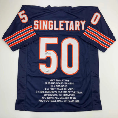 Signed Mike Singletary Chicago Bears #50 jersey from custom jersey collection in professional sports league