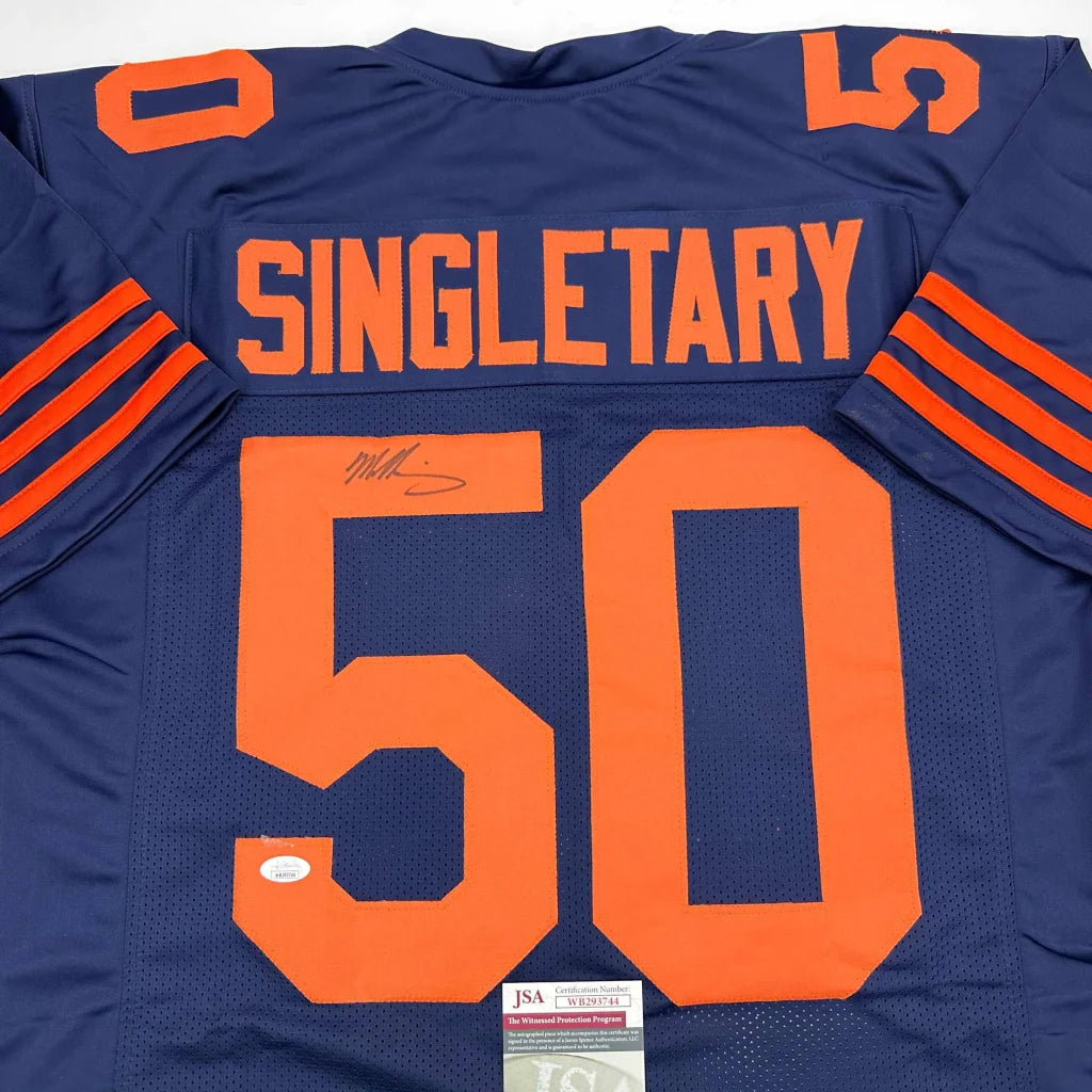 Navy blue custom jersey with orange numbers, autographed, for professional sports fans