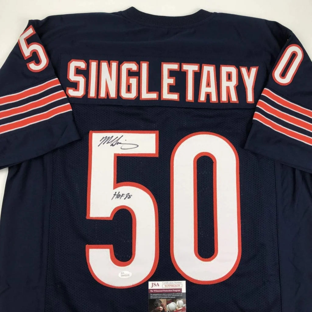 Autographed Mike Singletary HOF 98 Chicago Blue Football Jersey JSA COA | Certified Authentic Signed Memorabilia | vintageantiquesgifts.com