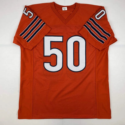 Orange football jersey with number 50 and striped sleeves for professional sports fans