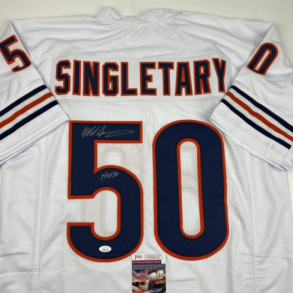 Autographed Mike Singletary HOF 98 Chicago White Football Jersey JSA COA | Certified Authentic Signed Memorabilia | vintageantiquesgifts.com
