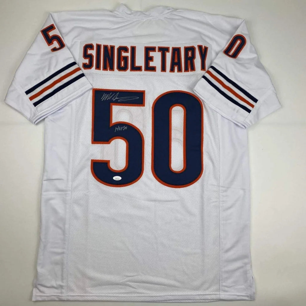 Autographed Mike Singletary HOF 98 Chicago White Football Jersey JSA COA | Hall of Fame Sports Memorabilia | vintageantiquesgifts.com