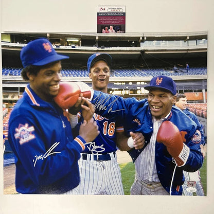 Autographed Mike Tyson Darryl Strawberry Dwight Gooden Mets boxing photo