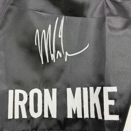Autographed Mike Tyson Iron Mike Baddest Man on the Planet Black Boxing Trunks JSA COA | Certified Authentic Signed Memorabilia | vintageantiquesgifts.com