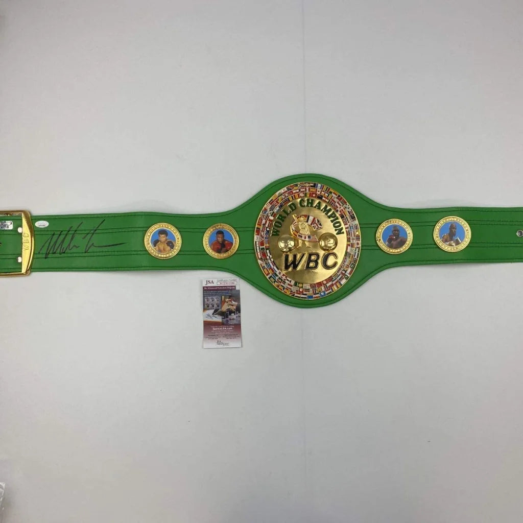 Autographed Mike Tyson WBC Green Boxing Replica Championship Belt JSA COA | Hall of Fame Sports Memorabilia | vintageantiquesgifts.com