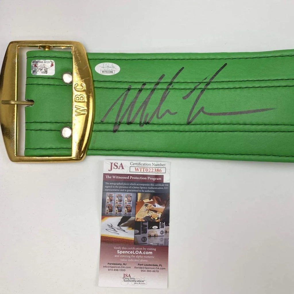 Autographed Mike Tyson WBC Green Boxing Replica Championship Belt JSA COA | Authenticated Signed Sports Collectible | vintageantiquesgifts.com