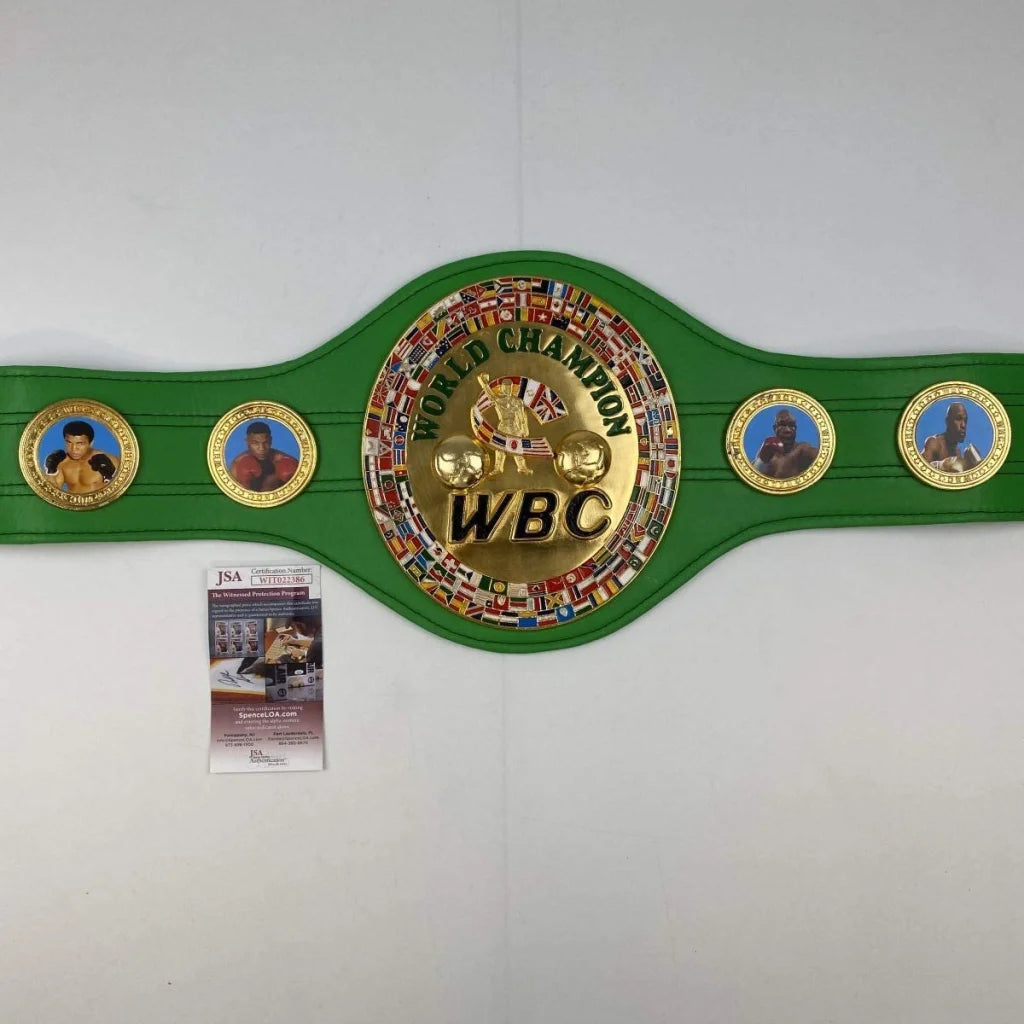 Autographed Mike Tyson WBC Green Boxing Replica Championship Belt JSA COA | Certified Authentic Signed Memorabilia | vintageantiquesgifts.com