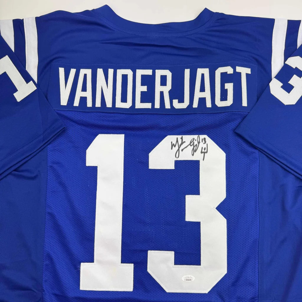 Autographed Mike Vanderjagt Dallas Blue Football Jersey JSA COA | Certified Authentic Signed Memorabilia | vintageantiquesgifts.com