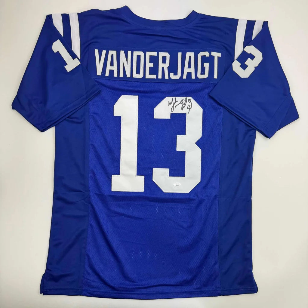 Autographed Mike Vanderjagt Dallas Blue Football Jersey JSA COA | Hall of Fame Sports Memorabilia | vintageantiquesgifts.com