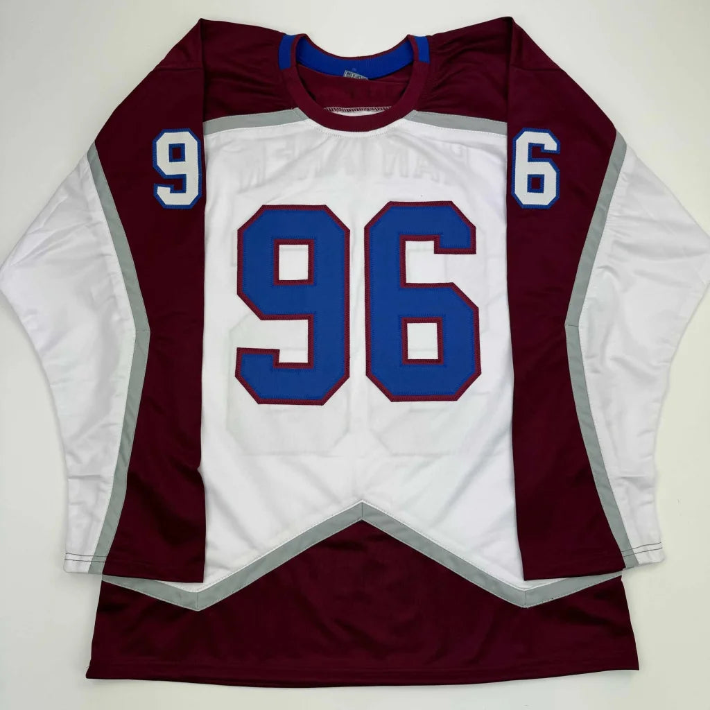 White and maroon Mikko Rantanen custom jersey signed for professional sports collectibles