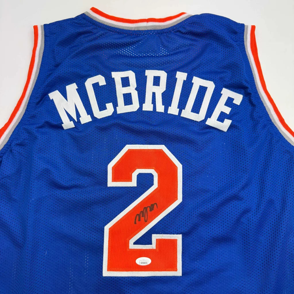 Autographed Miles McBride custom blue New York Knicks jersey back, number 2