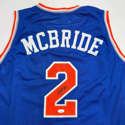 Autographed Miles McBride custom blue New York Knicks jersey back, number 2