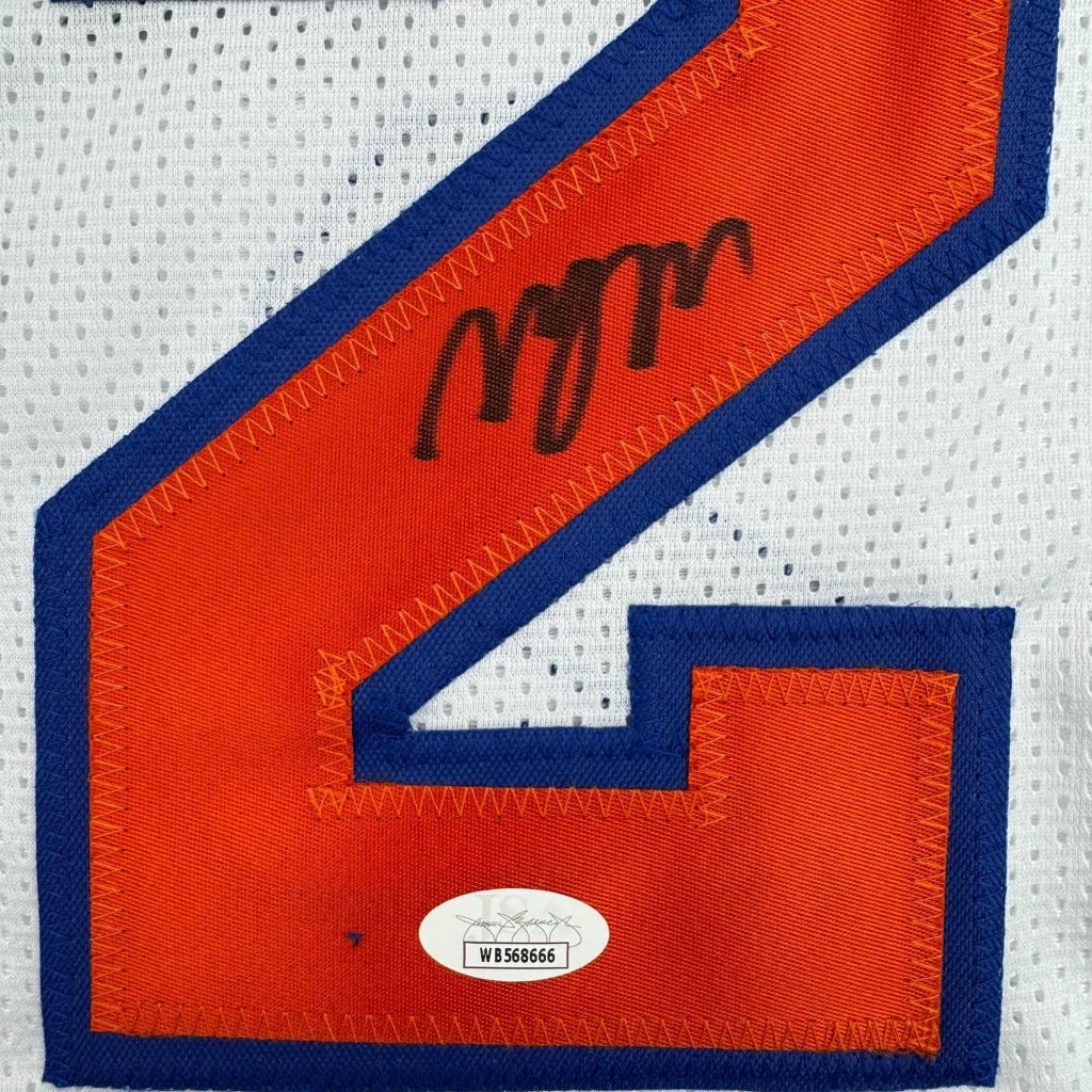 White Miles Deuce McBride custom jersey with autograph and authentication sticker for professional sports