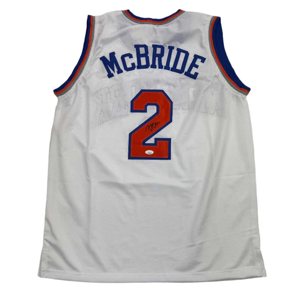 White Miles Deuce McBride custom jersey with signature, perfect for professional sports fans