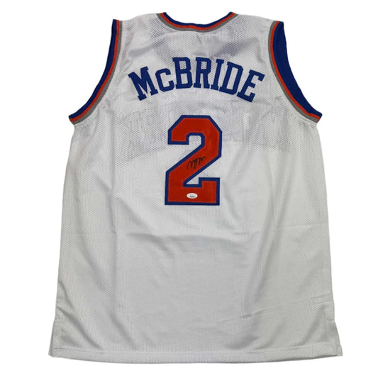 White Miles Deuce McBride custom jersey with signature, perfect for professional sports fans