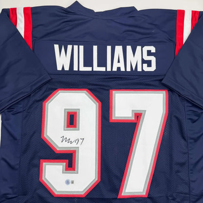 Autographed Milton Williams New England Blue Football Jersey Beckett BAS COA | Certified Authentic Signed Memorabilia | vintageantiquesgifts.com