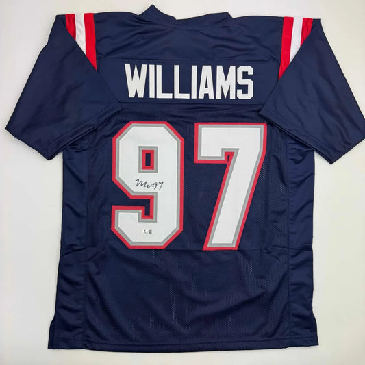 Autographed Milton Williams New England Blue Football Jersey Beckett BAS COA | Hall of Fame Sports Memorabilia | vintageantiquesgifts.com