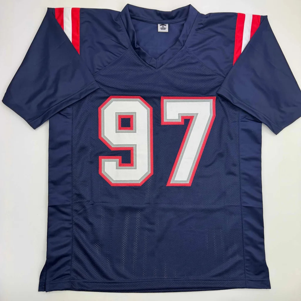 Autographed Milton Williams New England Blue Football Jersey Beckett BAS COA | Authenticated Signed Sports Jersey | vintageantiquesgifts.com