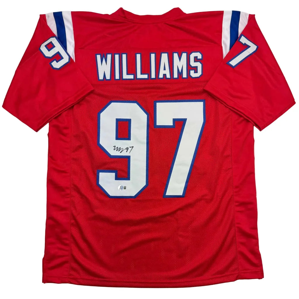 Autographed Milton Williams New England Red Football Jersey Beckett BAS COA | Hall of Fame Sports Memorabilia | vintageantiquesgifts.com