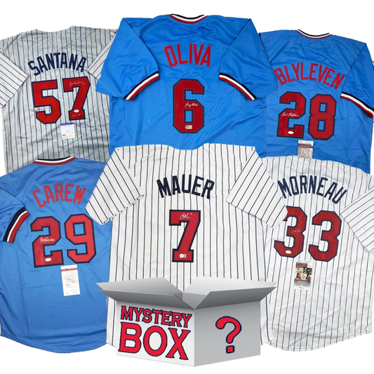 Autographed Minnesota Baseball Jersey Mystery Box with PSA JSA or Beckett COA | Hall of Fame Sports Memorabilia | vintageantiquesgifts.com