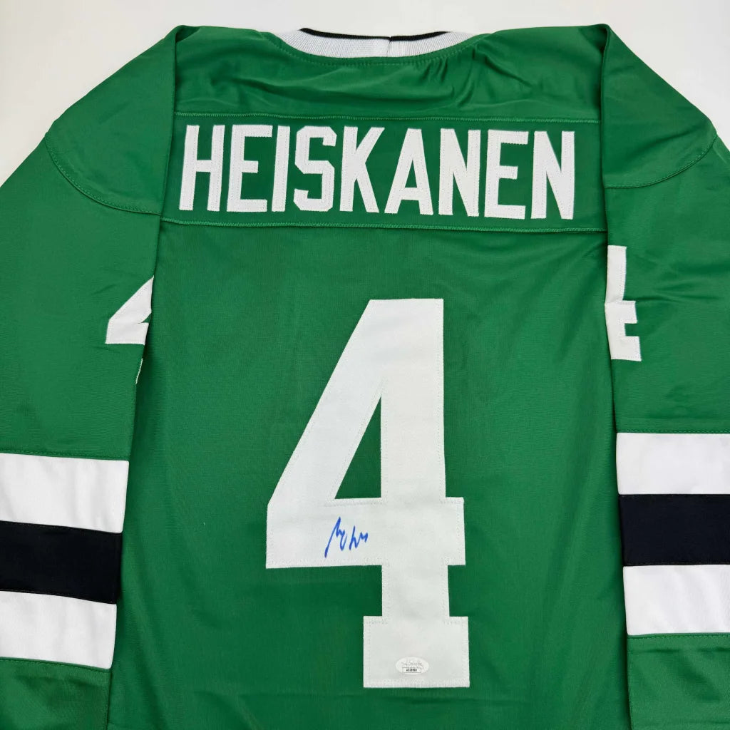 Autographed Miro Heiskanen Dallas Green Retro Hockey Jersey JSA COA | Certified Authentic Signed Memorabilia | vintageantiquesgifts.com