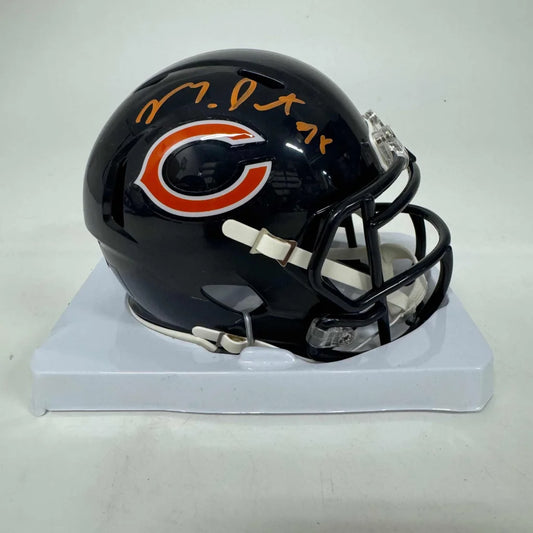 Dark blue Chicago Bears mini football helmet with orange C logo and third party authentication