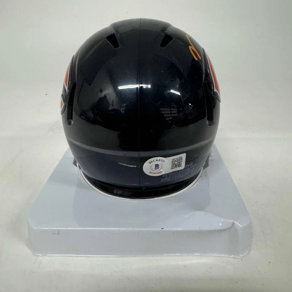 Black football helmet with orange accents for Authentic Chicago Bears Mini Helmet with third party authentication