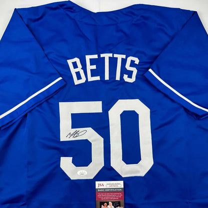 Autographed Mookie Betts royal blue custom jersey with name and number 50