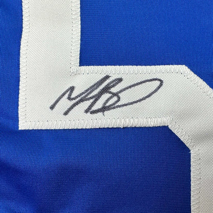 Mookie Betts autographed custom jersey on blue professional sports fabric