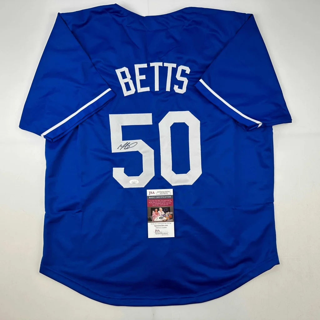 Autographed Mookie Betts royal blue custom jersey, number 50, JSA COA