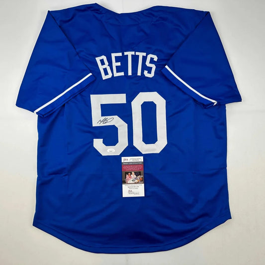 Autographed Mookie Betts royal blue custom jersey, number 50, JSA COA