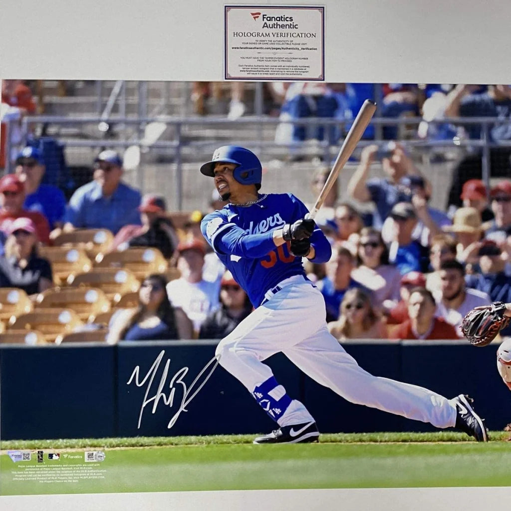 Signed Mookie Betts Dodgers mid-swing photo with Fanatics hologram