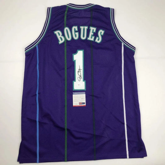 Autographed Muggsy Bogues Charlotte Purple Basketball Jersey PSA/DNA COA | Hall of Fame Sports Memorabilia | vintageantiquesgifts.com