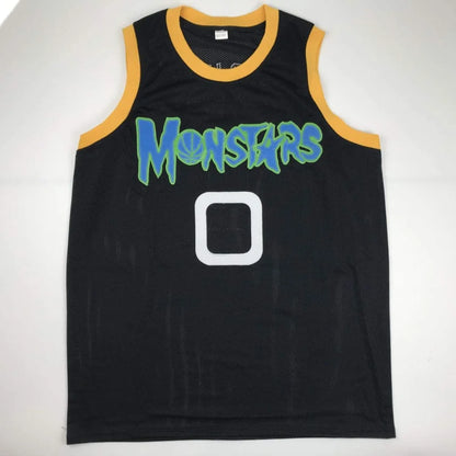 Black custom jersey featuring Space Jam Monstars logo with Monstars and number 0 in blue and green