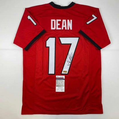 Autographed Nakobe Dean Georgia red custom jersey, number 17