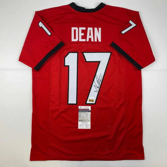 Autographed Nakobe Dean Georgia red custom jersey, number 17