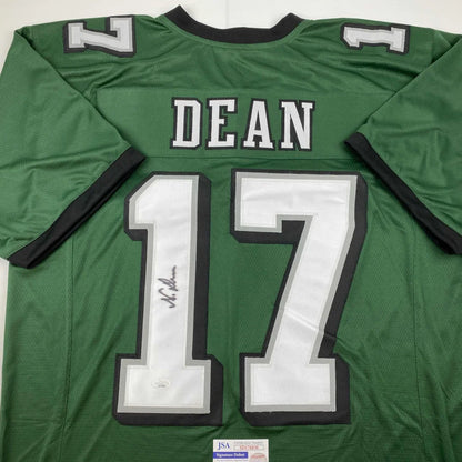 Nakobe Dean signed green custom jersey with JSA COA