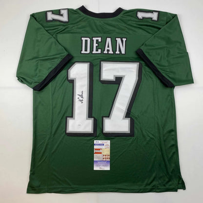 Nakobe Dean signed green custom jersey with JSA COA