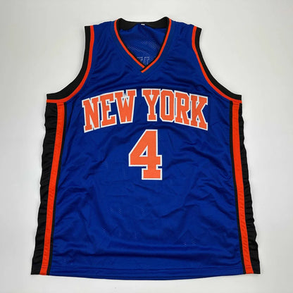 Blue custom jersey with orange NEW YORK and number 4 for professional sports fans