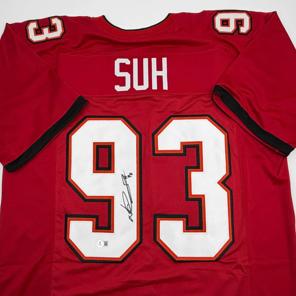 Autographed Ndamukong Suh Tampa Bay Red Football Jersey Beckett BAS COA | Certified Authentic Signed Memorabilia | vintageantiquesgifts.com