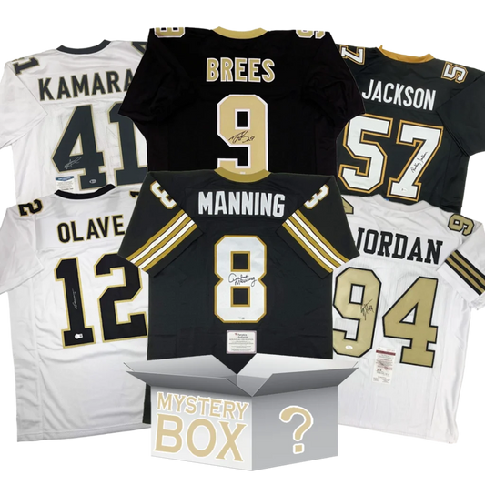 Autographed New Orleans Football Jersey Mystery Box with PSA JSA or Beckett COA | Hall of Fame Sports Memorabilia | vintageantiquesgifts.com