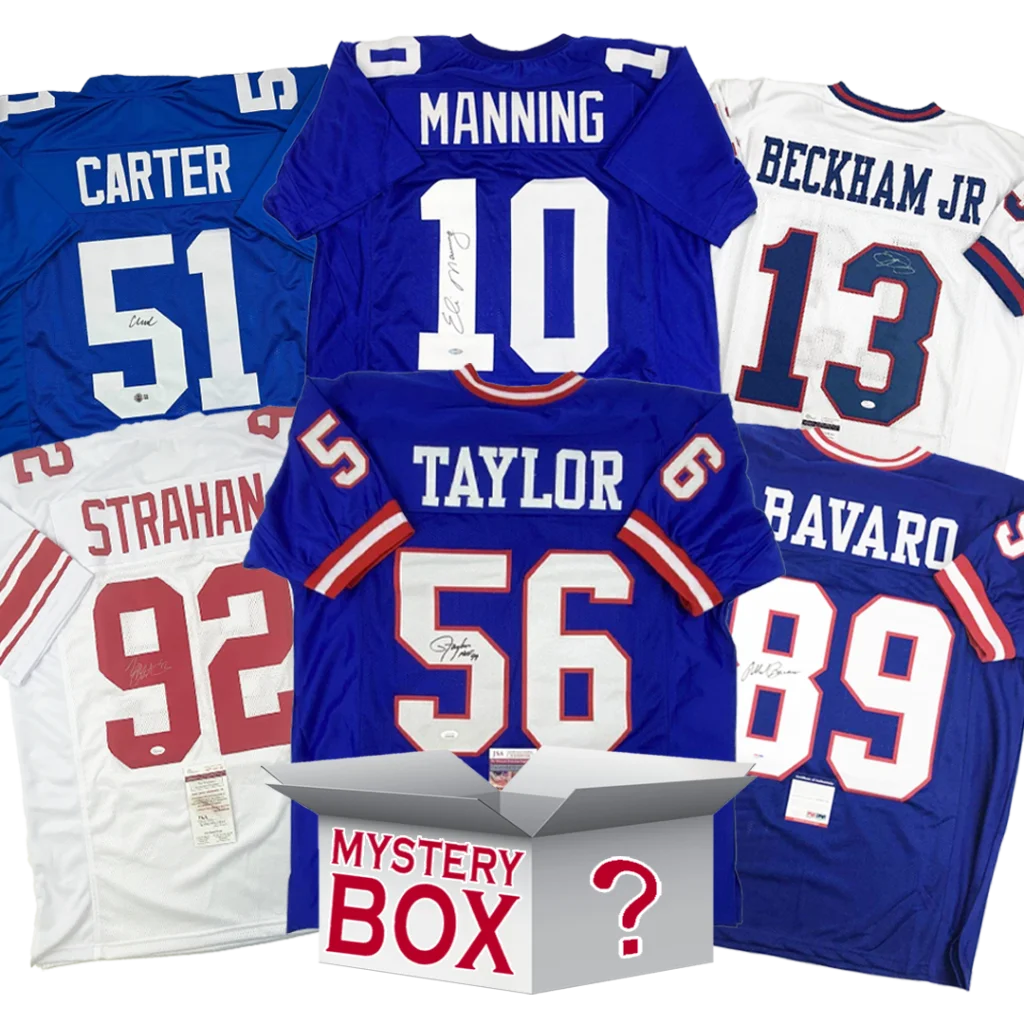 Autographed New York Football Jersey Mystery Box with PSA JSA or Beckett COA | Hall of Fame Sports Memorabilia | vintageantiquesgifts.com