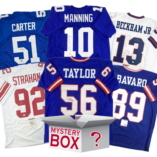Autographed New York Football Jersey Mystery Box with PSA JSA or Beckett COA | Hall of Fame Sports Memorabilia | vintageantiquesgifts.com