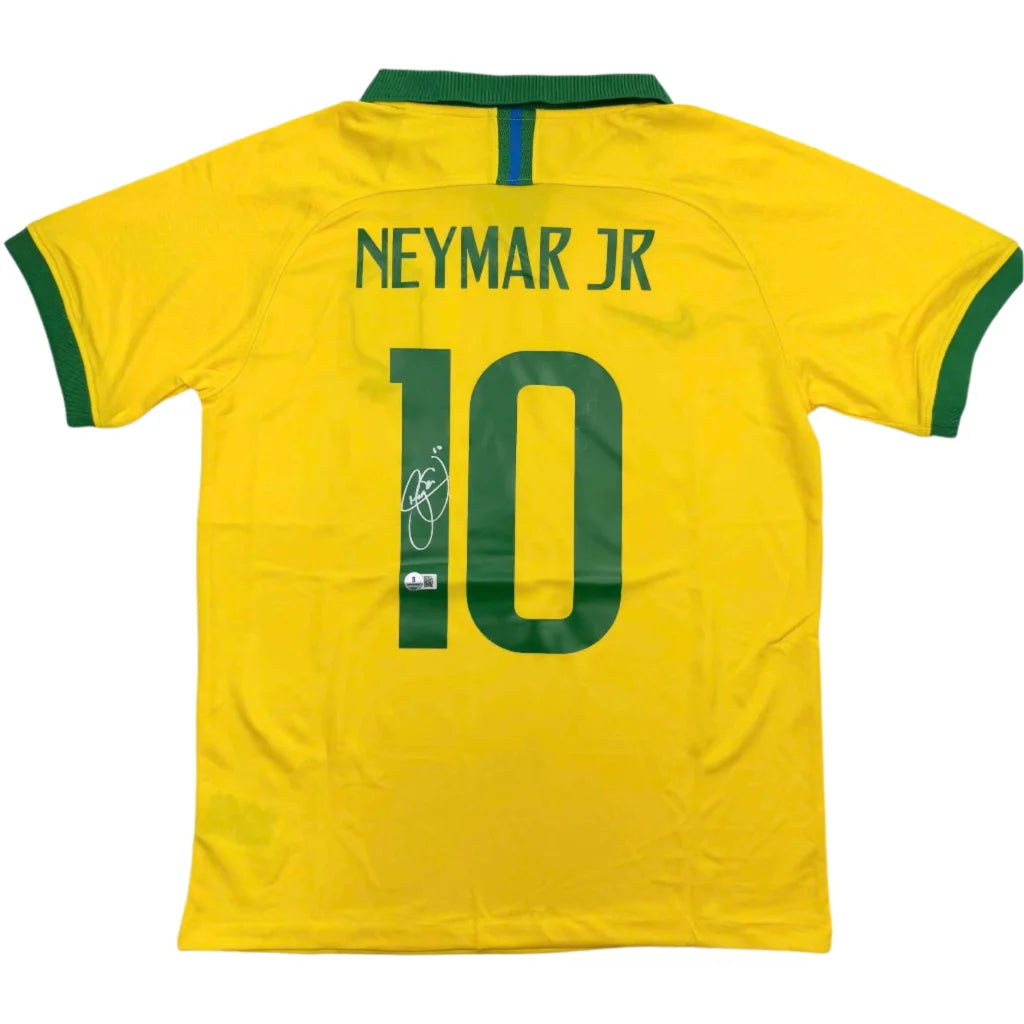 Yellow and green Brazil jersey with number 10 and signature, third party authentication included
