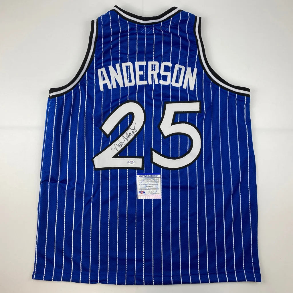 Blue and white striped Anderson 25 jersey with signature and third party authentication