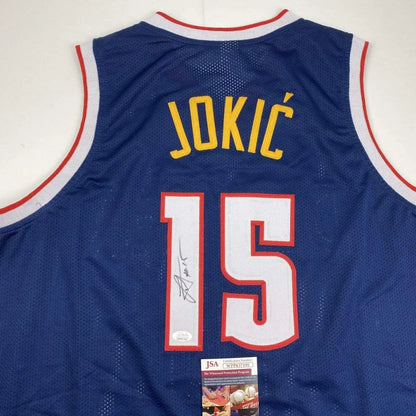 Autographed Nikola Jokic custom jersey in dark blue with Jokic 15