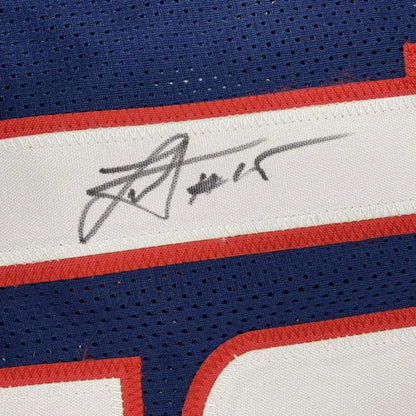 Autographed Nikola Jokic custom jersey with black ink signature on white stripe, bordered by red and navy blue mesh, JSA COA