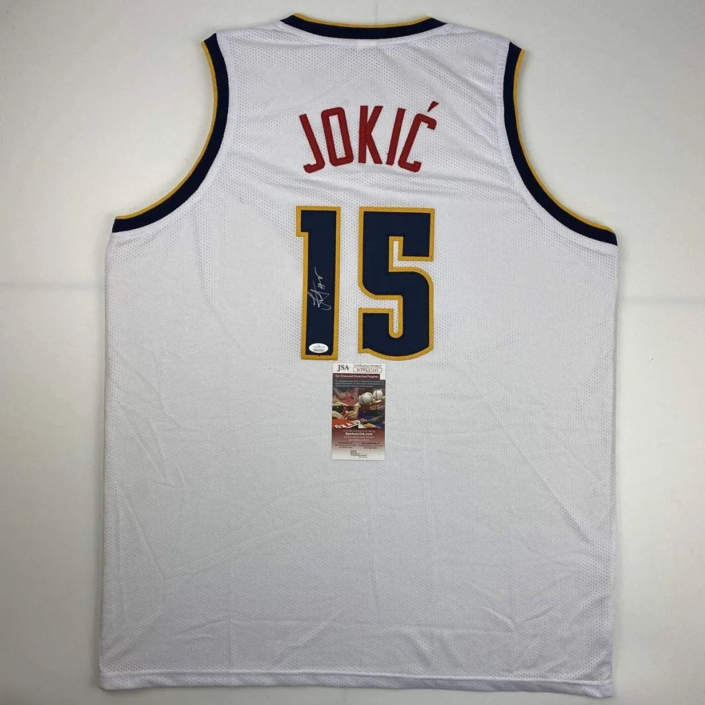 Autographed Nikola Jokic Denver White Basketball Jersey JSA COA | Hall of Fame Sports Memorabilia | vintageantiquesgifts.com